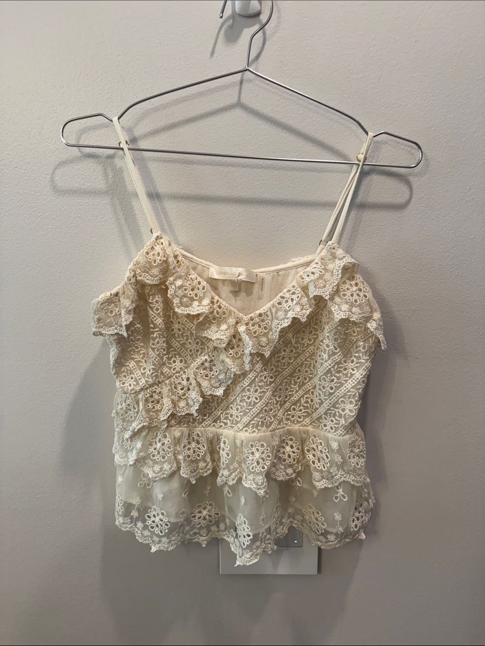 Loveshack Fancy Lace Ruffle Spaghetti Strap Tank Top - Cream Size M